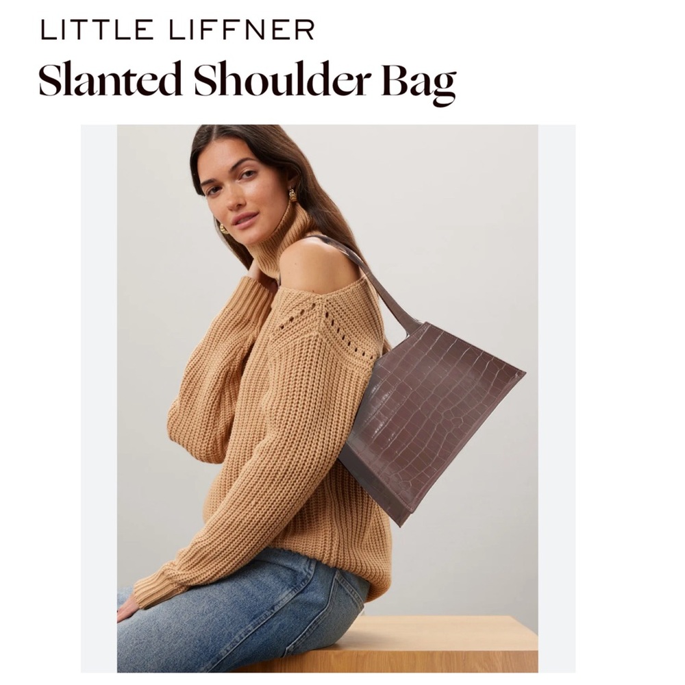 Little Liffner Slanted Shoulder Bag, Brown Croc-Embossed Leather